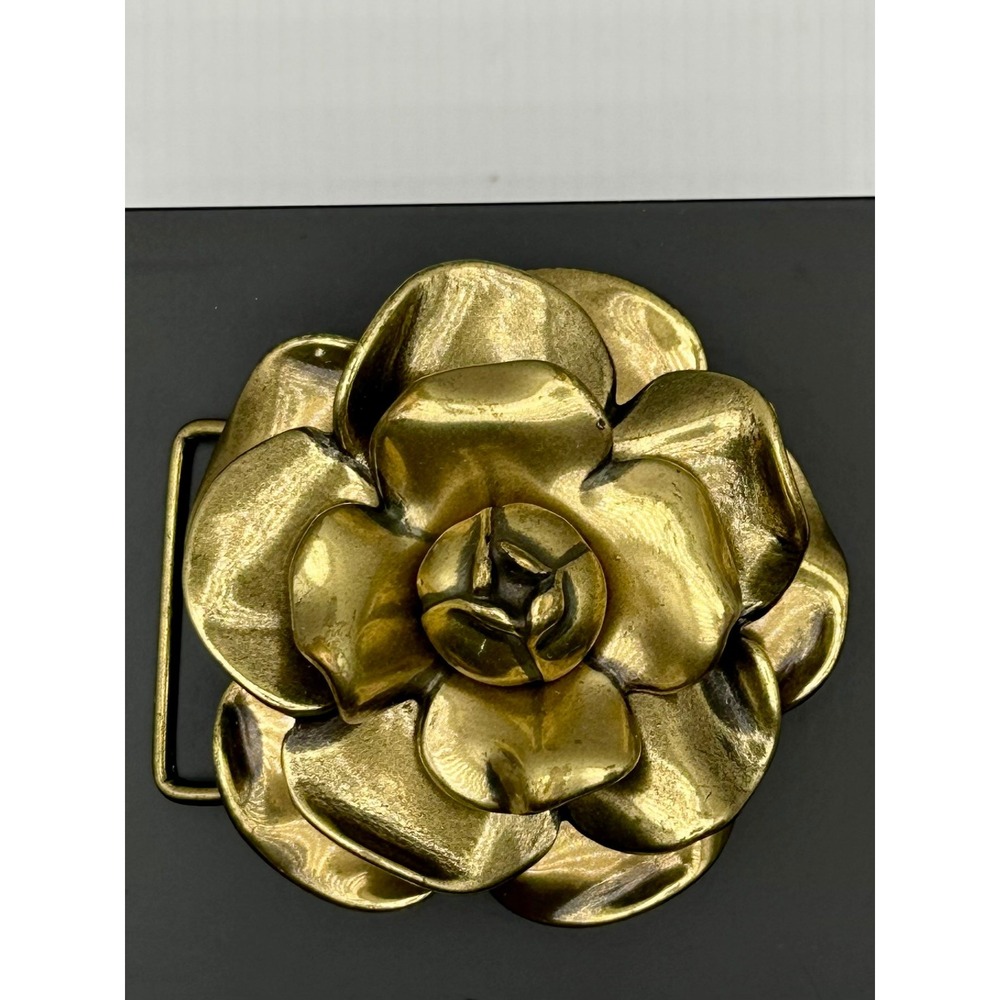 Betsey Johnson Solid Brass Belt Buckle Women Rose Flower Sculptural Gold Tone
